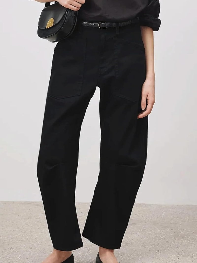 yoeasy Womens Baggy Barrel Jeans Mid Rise Wide Leg Vintage Denim Ankle Pants Boyfriend Jeans with Pockets (Small, Black) - Image 3