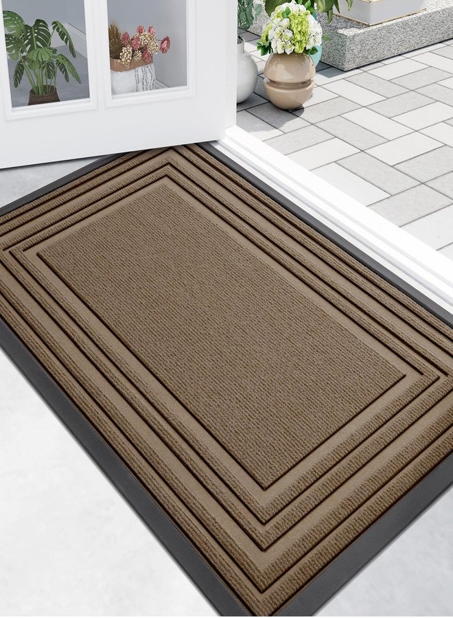 Buganda Front Door Mat Indoor Outdoor Entrance, Non-Slip Natural Rubber Doormats, Easy Clean, Low Profile, Dirt Trapper Entryway Floor Mats for Outside, Garages and Patios, 29.5x17, Light Brown - Image 1