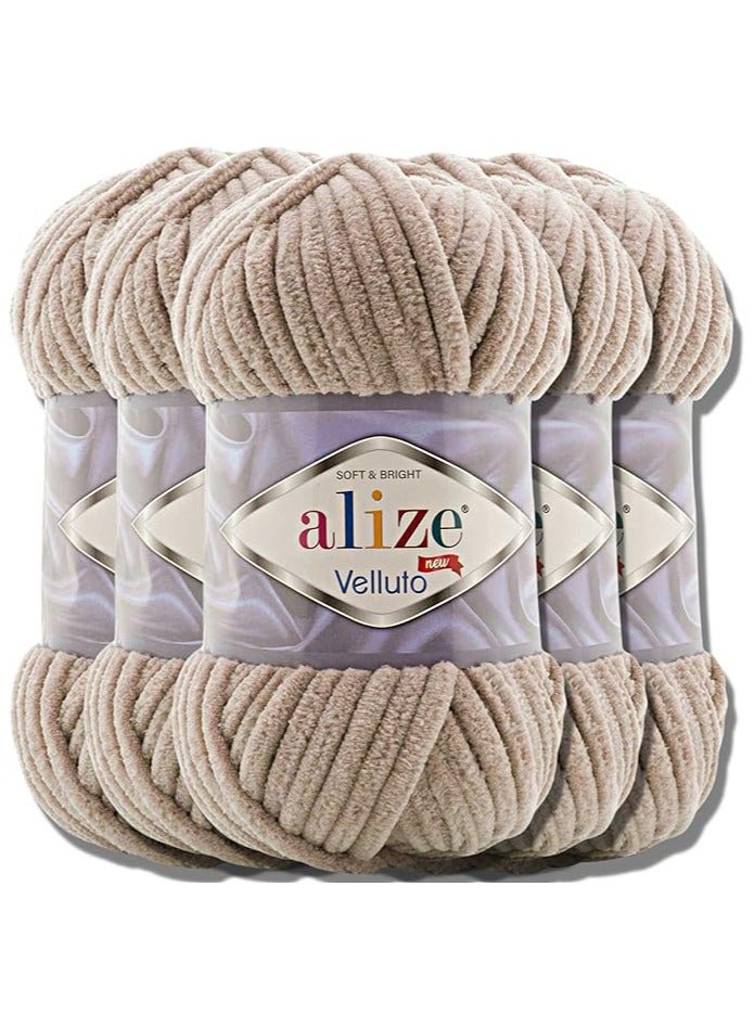 Alize Alize Soft Chenille Veloto Turkish Baby Yarn, Extra Bulky, Hand Knitting and Crochet Yarn, XXL Ball Size Lamigurumi, 100g, Set of 5 (Beige, 530)