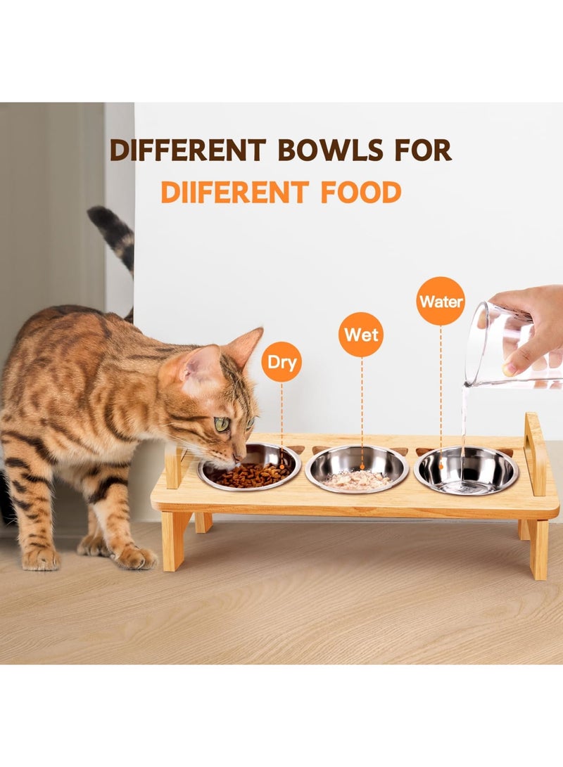 SYOSI Elevated Cat Food Bowl Set with 3 Stainless Steel Raised Bowls and Stand, 15° Tilted Design to Reduce Vomiting and Whisker Fatigue, Indoor Cat Feeding Station, Dishwasher Safe, Durable - Image 5
