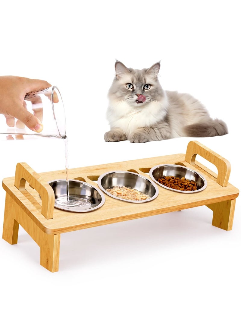 SYOSI Elevated Cat Food Bowl Set with 3 Stainless Steel Raised Bowls and Stand, 15° Tilted Design to Reduce Vomiting and Whisker Fatigue, Indoor Cat Feeding Station, Dishwasher Safe, Durable - Image 1