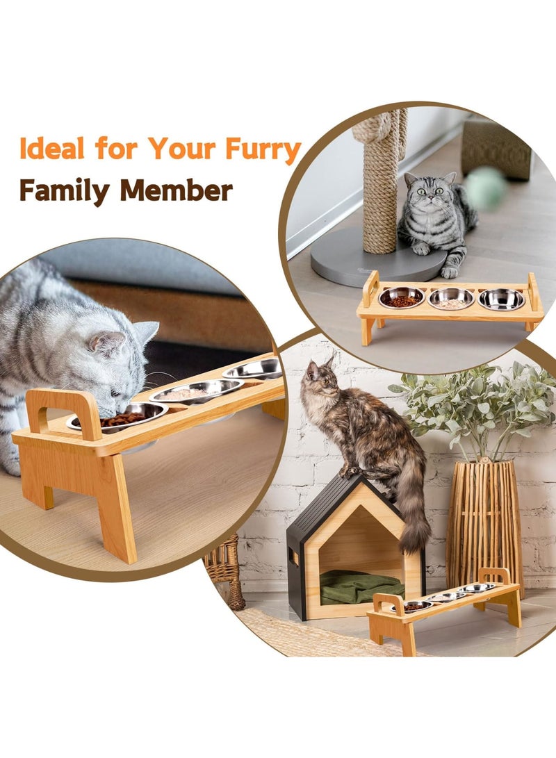 SYOSI Elevated Cat Food Bowl Set with 3 Stainless Steel Raised Bowls and Stand, 15° Tilted Design to Reduce Vomiting and Whisker Fatigue, Indoor Cat Feeding Station, Dishwasher Safe, Durable - Image 2