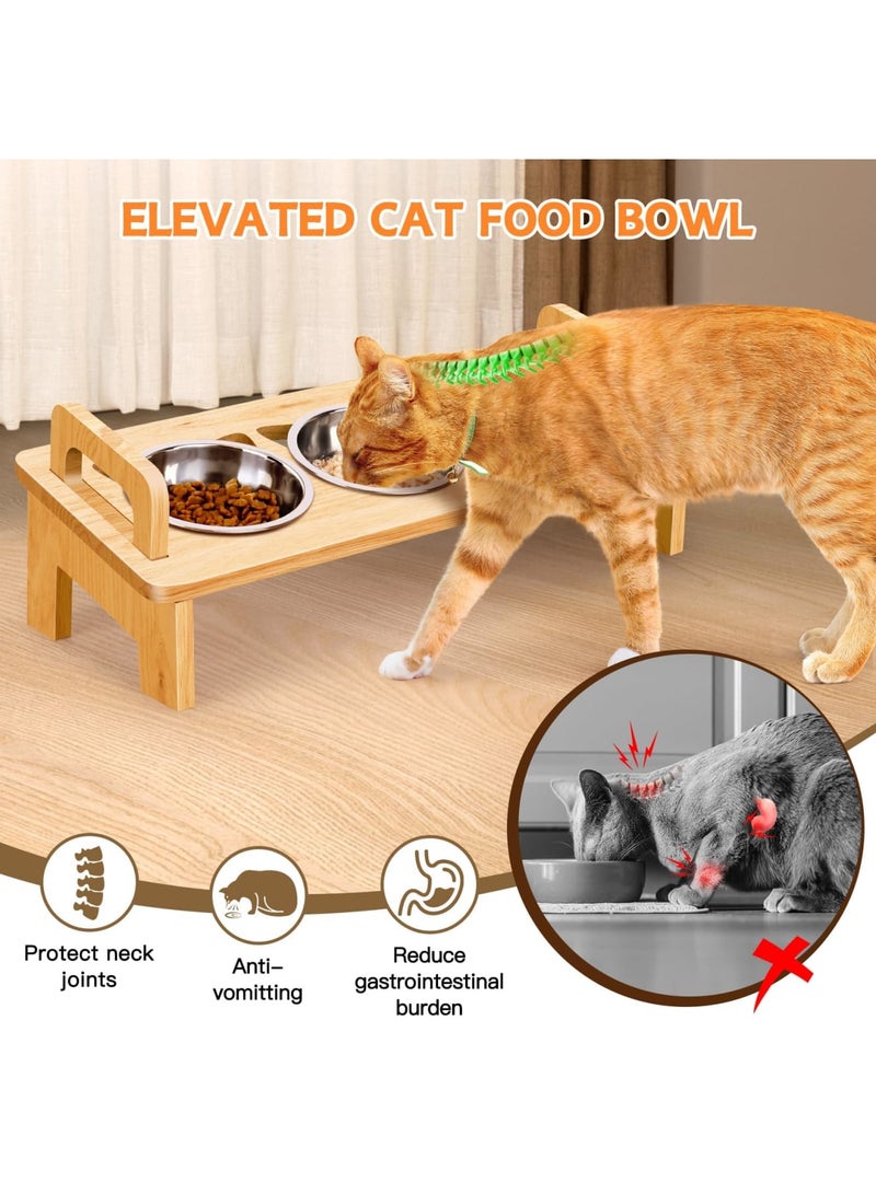 SYOSI Elevated Cat Food Bowl Set with 3 Stainless Steel Raised Bowls and Stand, 15° Tilted Design to Reduce Vomiting and Whisker Fatigue, Indoor Cat Feeding Station, Dishwasher Safe, Durable - Image 3
