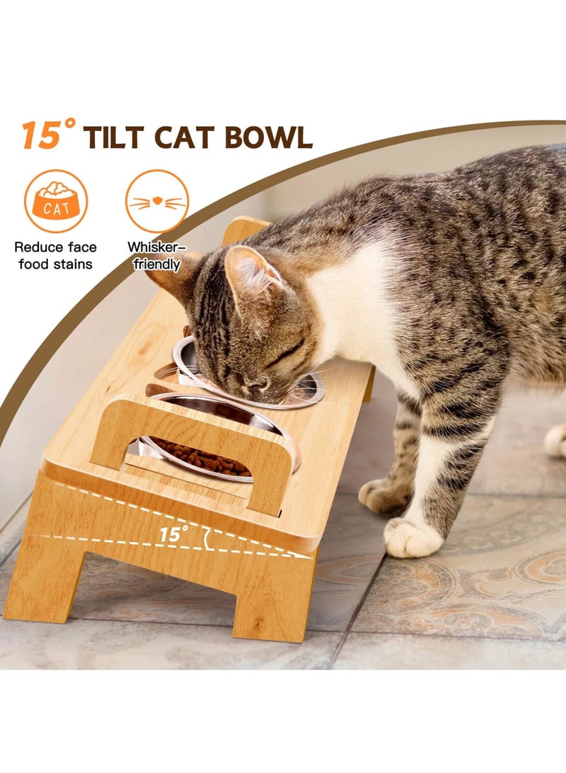 SYOSI Elevated Cat Food Bowl Set with 3 Stainless Steel Raised Bowls and Stand, 15° Tilted Design to Reduce Vomiting and Whisker Fatigue, Indoor Cat Feeding Station, Dishwasher Safe, Durable - Image 4