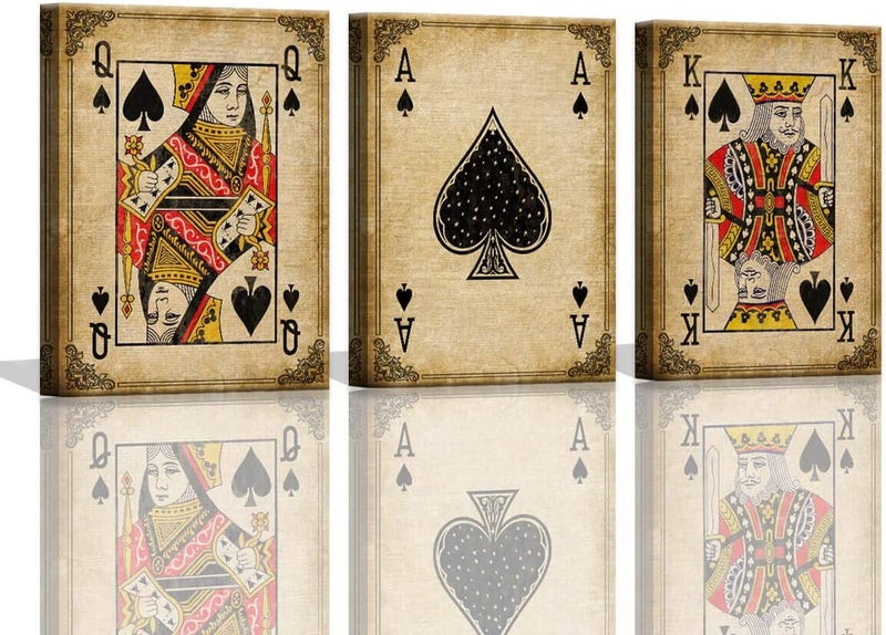 PulsatingFingertip Game Room Decor Poker Ace of Spades Cool Canvas Wall Art for Man Cave Decor Fire Poker Bar Wall Pictures Vintage Game Room Accessories and Decor Masculine Wall Decor 3 Pieces Canvas Art Set Framed - Image 1