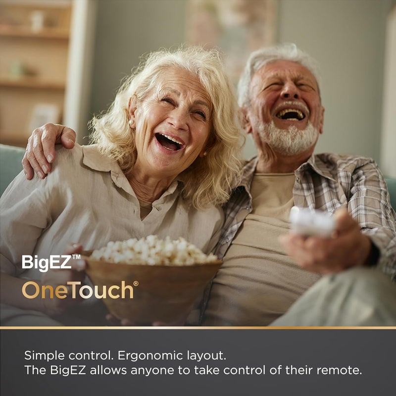 الترا برو جهاز تحكم تلفزيوني عالمي من BigEZ OneTouch بأزرار كبيرة، سهل الاستخدام، بديل لأجهزة تحكم تلفزيونات Samsung، LG، Sony، Vizio، Roku، وأجهزة البث المباشر. يتميز بأزرار مضيئة من الخلف، وأزرار لتعديل مستوى الصوت والقنوات ملائمة للأشخاص ضعاف البصر، بالإضافة إلى خاصية البرمجة السريعة OneTouch التي تسمح بالوصول المباشر إلى البرامج المفضلة لخمسة من أشهر ماركات التلفزيونات: Samsung، LG، Vizio، Sony، وRoku. الرقم: 85053. - Image 5