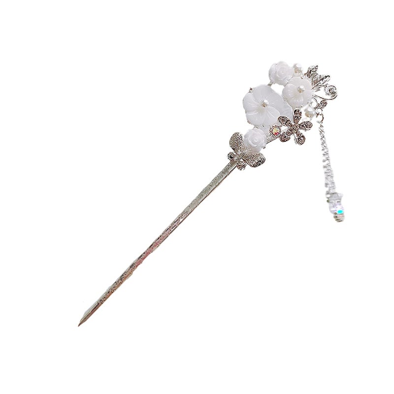 SYGA 1 Piece Ancient Style Pearl Metal Hair Stick Crystal Rhinestones Hair Accessories Headdress Hair Sticks17 CM Fashion For Women Girls  White Flower - Image 1