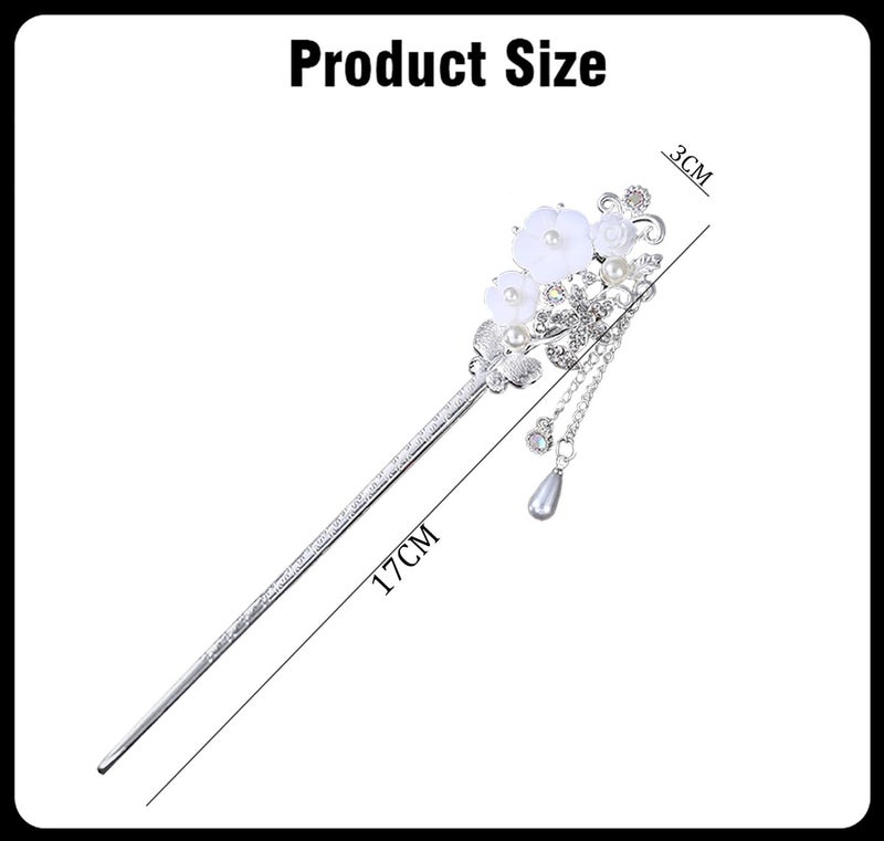 SYGA 1 Piece Ancient Style Pearl Metal Hair Stick Crystal Rhinestones Hair Accessories Headdress Hair Sticks17 CM Fashion For Women Girls  White Flower - Image 3