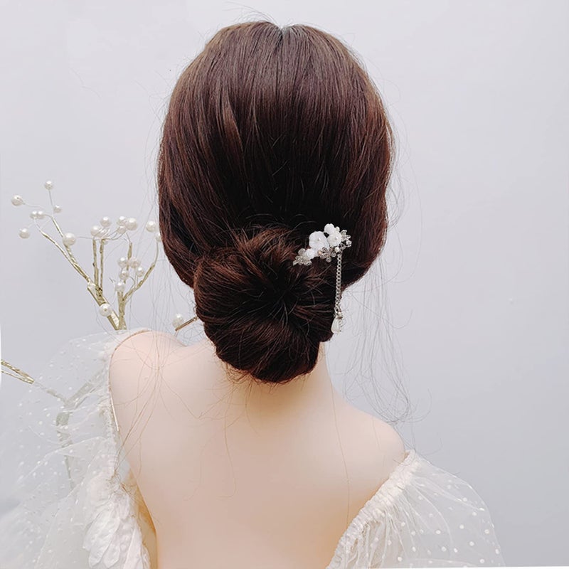 SYGA 1 Piece Ancient Style Pearl Metal Hair Stick Crystal Rhinestones Hair Accessories Headdress Hair Sticks17 CM Fashion For Women Girls  White Flower - Image 2