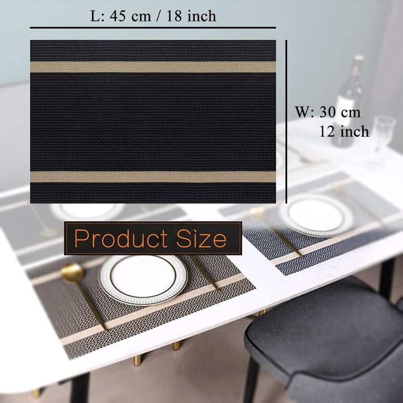 pigchcy Placemats Set of 6, Black Elegant Placemats Washable Non-Slip Luxurious Durable Table Mats for Home/Dining Room Decoration - Image 2