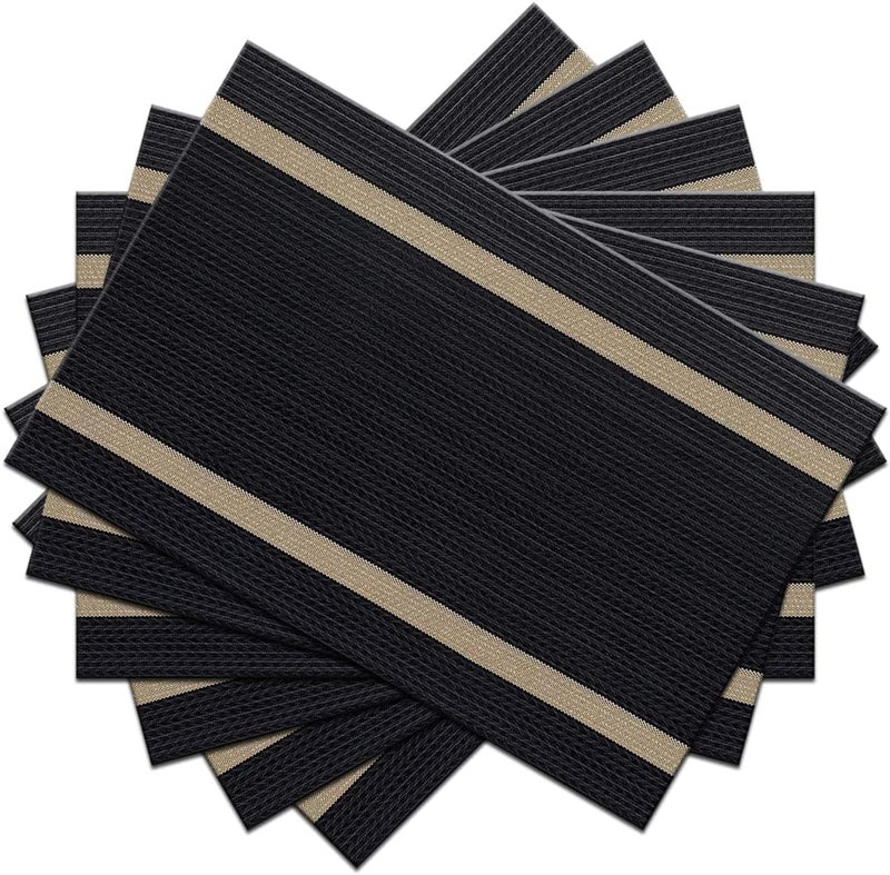 pigchcy Placemats Set of 6, Black Elegant Placemats Washable Non-Slip Luxurious Durable Table Mats for Home/Dining Room Decoration - Image 1