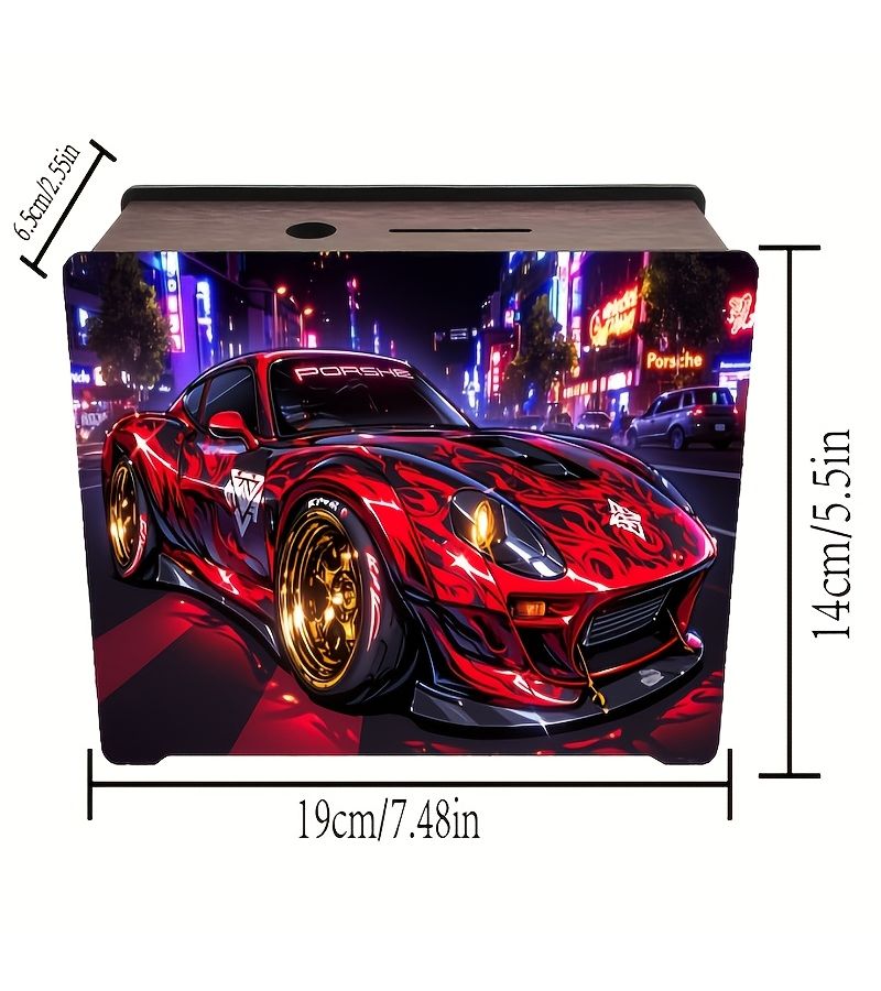Wooden Porsche Neon Penny Bank Reusable Money Box 1pc Home Office Decor Gift - Image 2