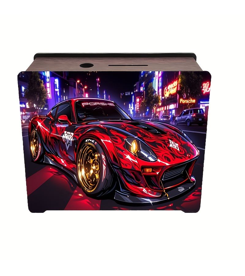 Wooden Porsche Neon Penny Bank Reusable Money Box 1pc Home Office Decor Gift - Image 1