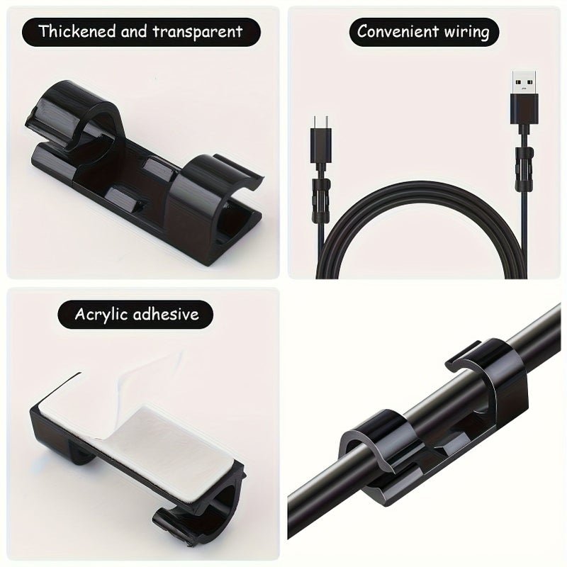 100 Black Adhesive Cable Clips for Wire Management in Home Office Car Desktop TV - Image 4