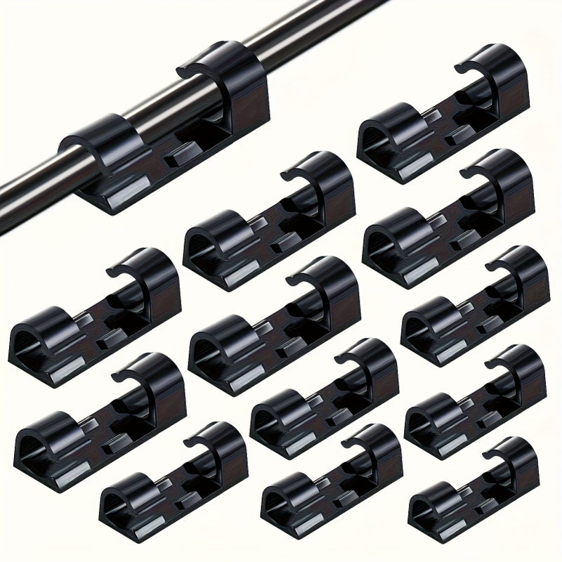 100 Black Adhesive Cable Clips for Wire Management in Home Office Car Desktop TV - Image 1
