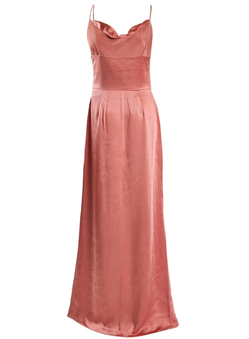 True Decadence Vivian Dusty Peach Cowl-Neck Bias Cut Maxi-Dress