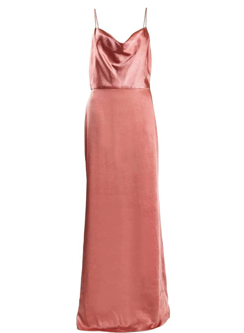 True Decadence Vivian Dusty Peach Cowl-Neck Bias Cut Maxi-Dress
