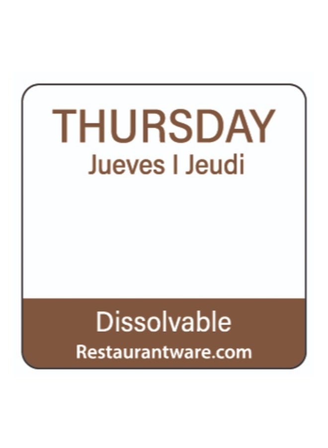 Restaurantware RW Smart 1 Inch x 1 Inch Food Rotation Labels, 500 Dissolvable Food Safety Labels - Premium Trilingual, Brown Paper Day Of The Week Labels, For Food Storage Or Prep, Thursday - Image 2