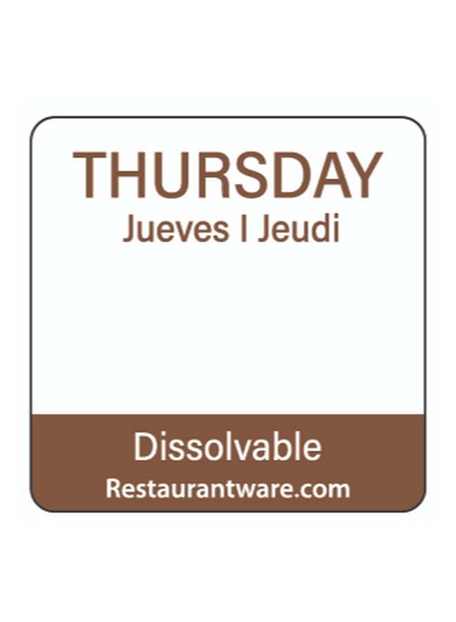 Restaurantware RW Smart 1 Inch x 1 Inch Food Rotation Labels, 500 Dissolvable Food Safety Labels - Premium Trilingual, Brown Paper Day Of The Week Labels, For Food Storage Or Prep, Thursday - Image 4