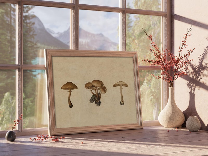 Kizbok Vintage Mushroom Wall Art Poster, Farmhouse Mushroom Wall Decor, Retro Botanical Paintings Cottagecore Room Decor Aesthetic, Neutral Earthy mushroom Picture for Kitchen Bedroom Gallery Nursery Home decor(8" x 10"-UNFRAMED) - Image 4