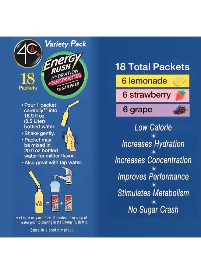 4C Energy Rush PSD with Electrolytes 18ct Variety Pack Stix (Lemonade/Strawberry/Grape - 6 of each stix) - Image 2