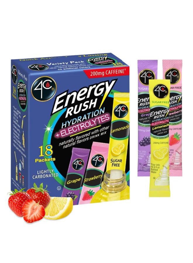 4C Energy Rush PSD with Electrolytes 18ct Variety Pack Stix (Lemonade/Strawberry/Grape - 6 of each stix) - Image 1
