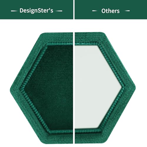 DesignSter Hexagon Velvet Ring Box - Premium Gorgeous Vintage Double Ring Display Holder with Detachable Lid Ring Bearer Box or Proposal, Engagement, Wedding, Ceremony （Emerald） - Image 2
