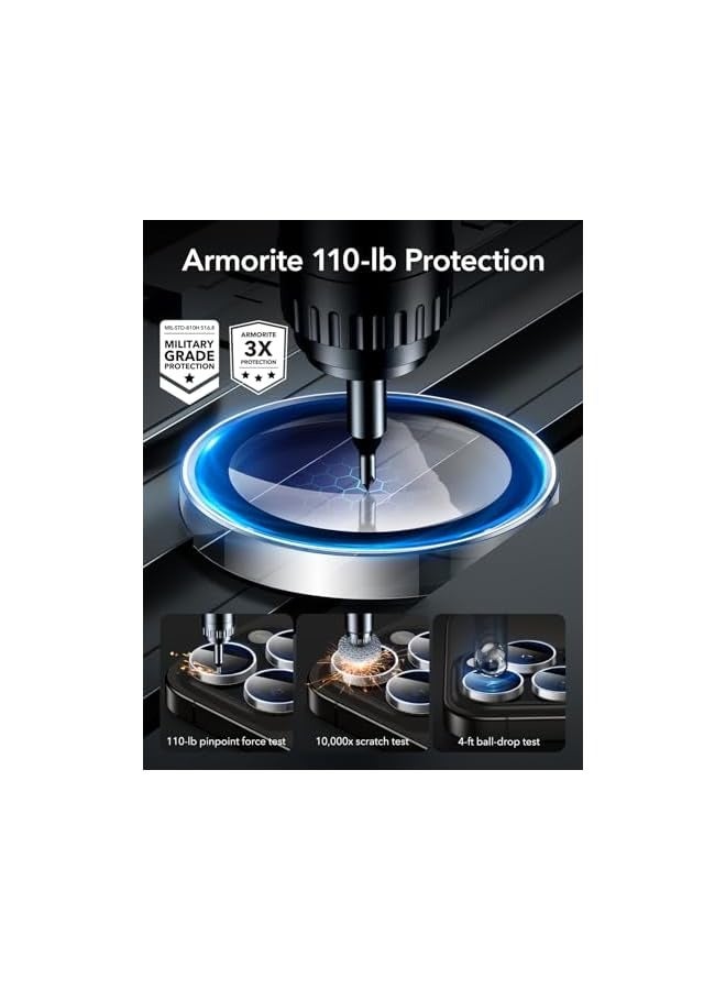 بروماس واقيات عدسات الكاميرا لهاتف iPhone 16 Pro Max/16 Pro/15 Pro Max/15 Pro/14 Pro Max/14 Pro، واقيات فردية قوية عالية الدقة، مقاومة للخدش، زجاج مقسى رفيع، سلسلة Armorite، عبوة واحدة، شفافة - Image 3