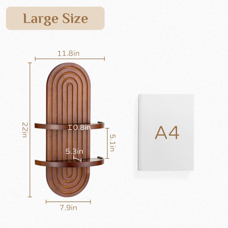 Walasis Mid Century Wall Shelves: Large 2-Tier Walnut Boho Floating Shelves Arched Modern Wall Decor for Bathroom Bedroom Living Room Entryway - Image 4