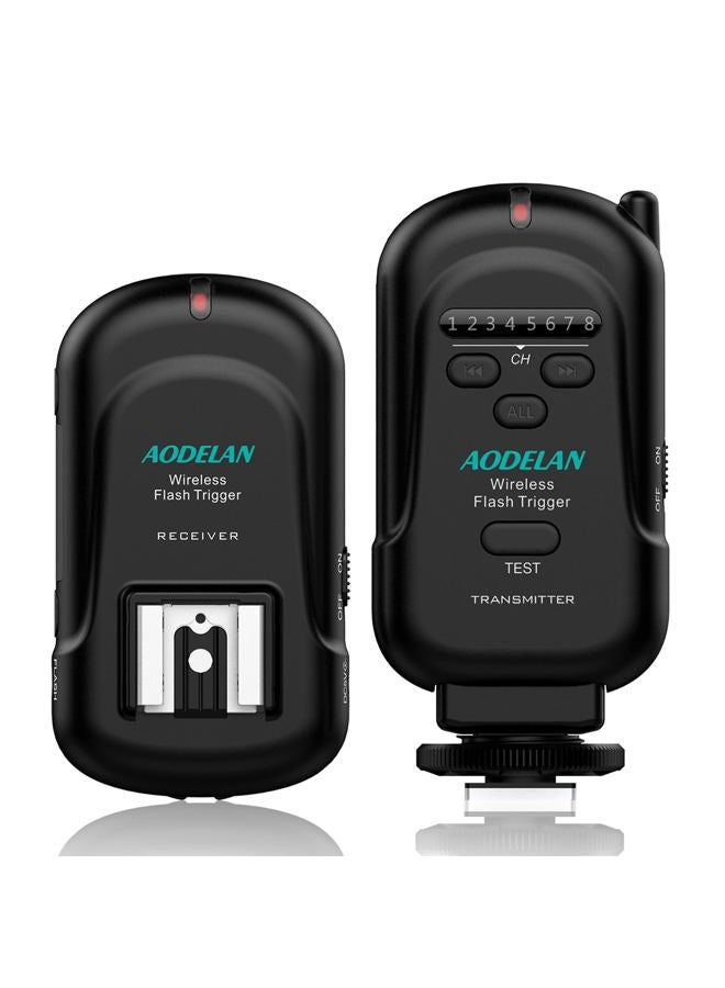 AODELAN Flash Trigger Transmitter and Receiver with Universal Hot Shoe for Canon, Nikon, Olympus, Panasonic, Pentax, Fuji, Samsung, Sony - Image 1
