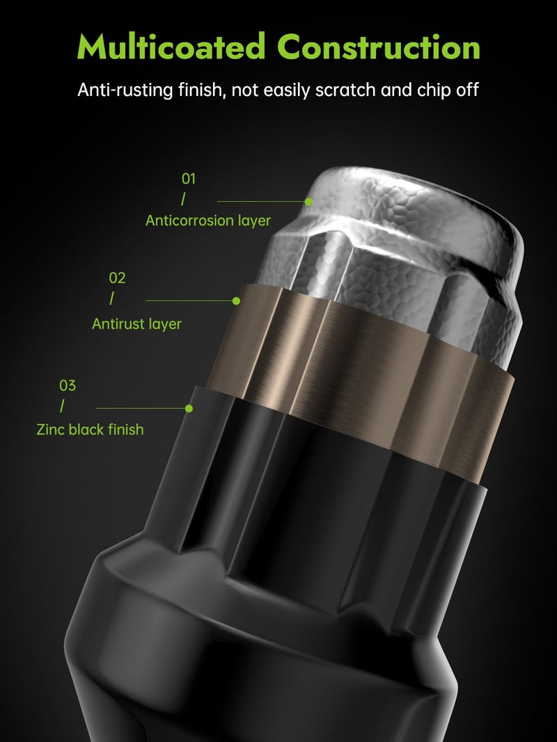 AUTOPTIM M12x1.5 Spline Lug Nuts - Replacement for Honda Accord CRV Civic Pilot Chevy Impala Malibu Acura Aftermarket Wheel, Black 20pc 6 Point Closed End Short Nuts with 1 Socket Key - Image 4