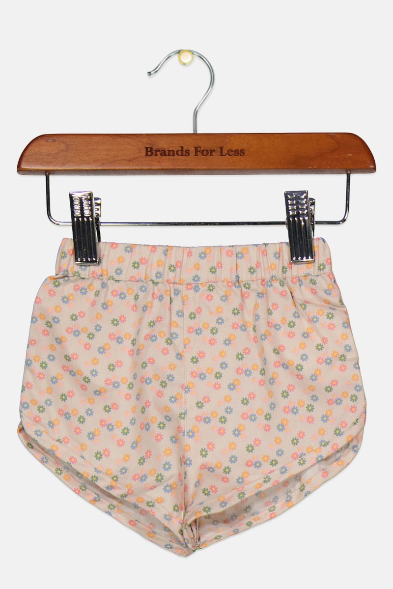 Cotton On Toddler Girl Floral Pattern Basic Shorts, Cream Combo - Image 1