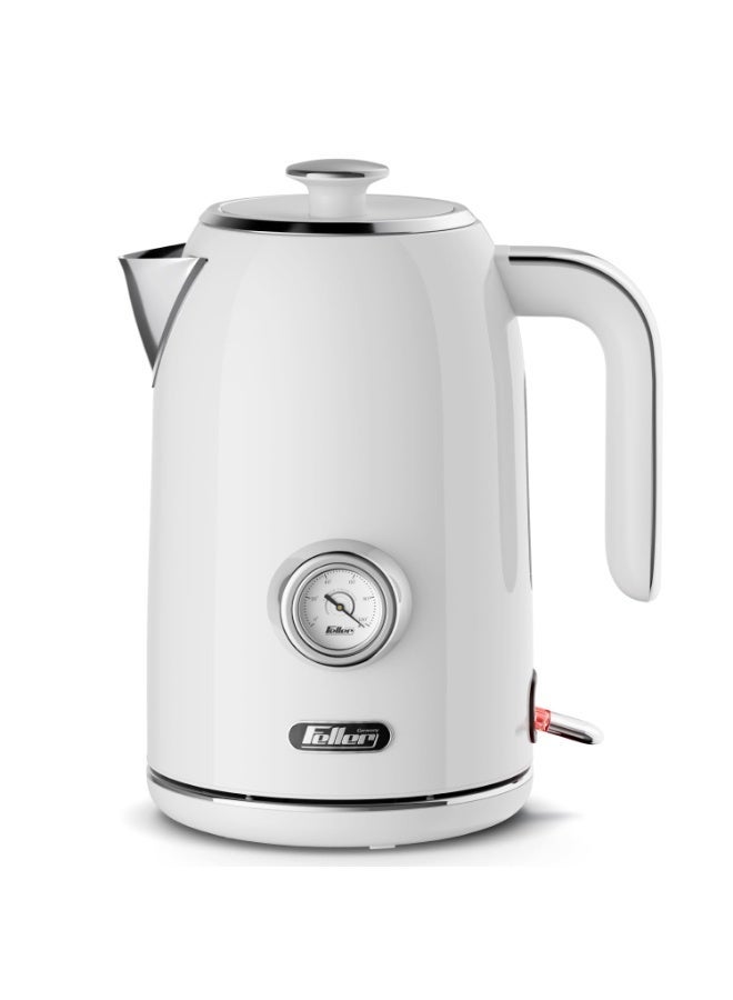 Feller Retro Style 1.7L Kettle with Thermometer, 2200 W, Stainless Steel Body, STRIX Controller, Dry Boil & Automatic Switch-Off, EK200, 2Y Guarantee-UAE Version (White) - Image 1
