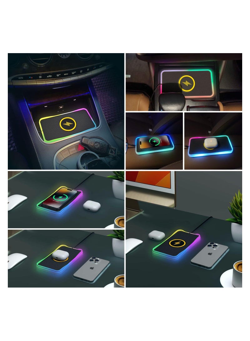 شاحن لاسلكي للسيارة، 15 واط RGB لوحة شاحن سيارة لاسلكي غير قابلة للانزلاق شاحن هاتف لاسلكي سريع لهواتف iPhone 14 13 12 Pro Max ولـ Samsung S23 S22 Ultra - Image 5