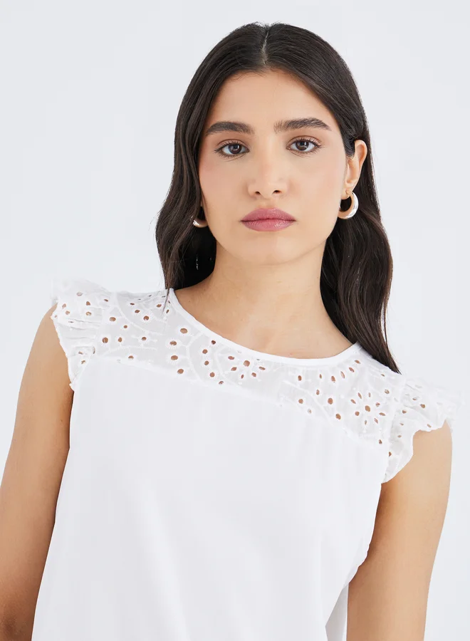 Take Two Take Two Women White Broderie Yoke Blouse