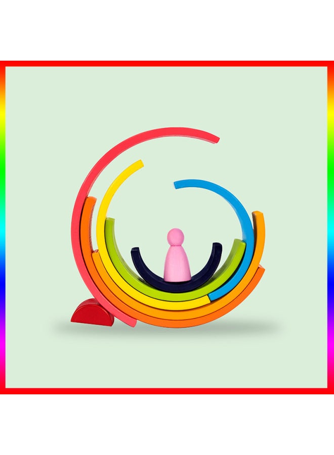 Building Blocks Children's Stacked High Toys Generation Wooden Puzzle Rainbow Building Blocks Box Frame-Color:Four-piece Set  - Image 5