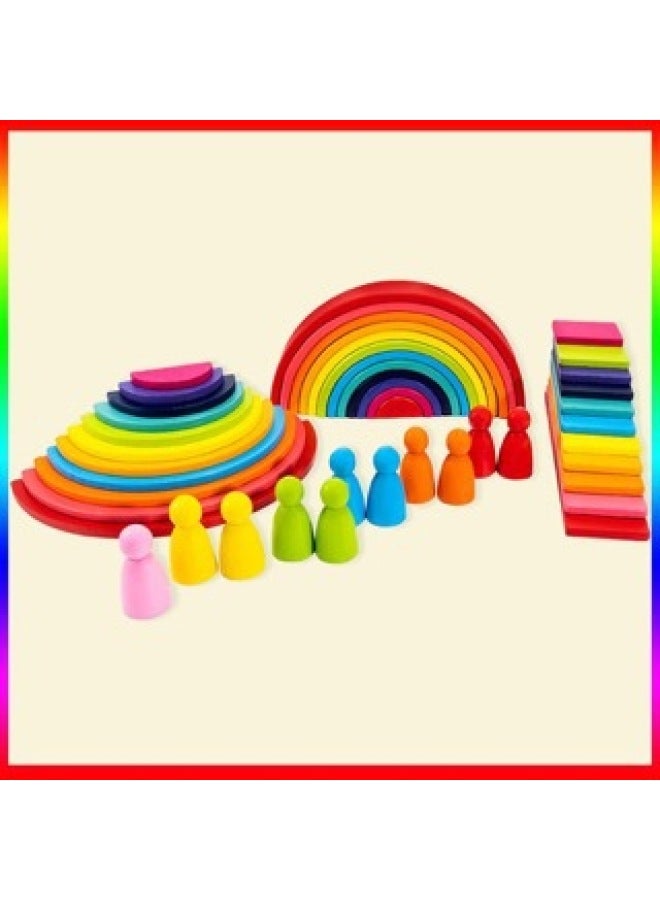 Building Blocks Children's Stacked High Toys Generation Wooden Puzzle Rainbow Building Blocks Box Frame-Color:Four-piece Set  - Image 1