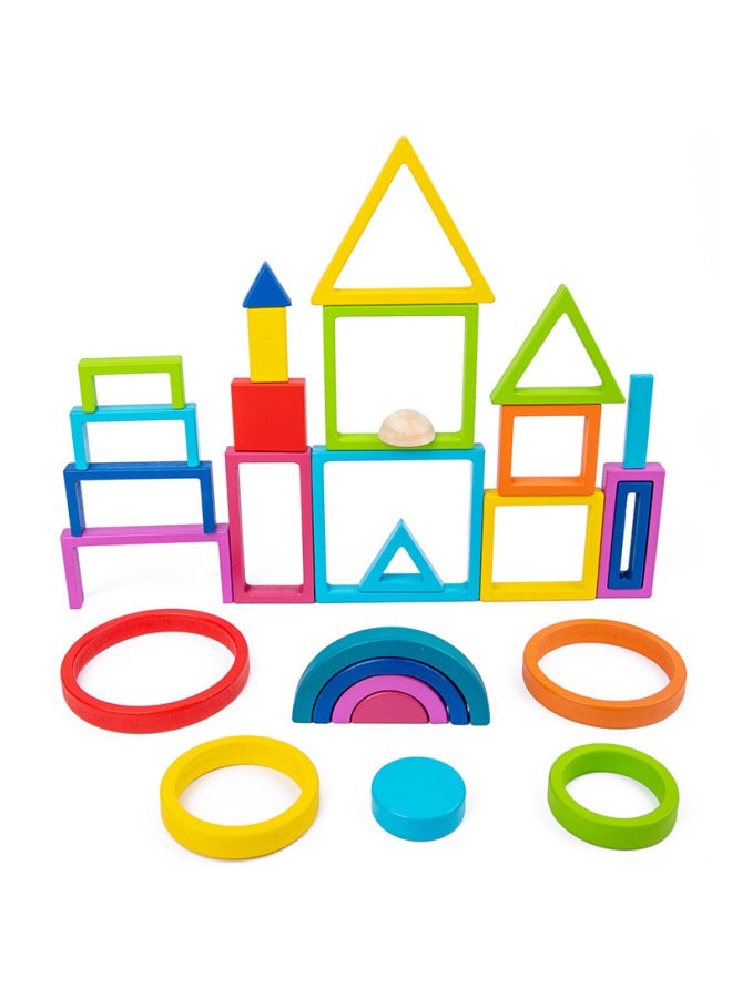 Building Blocks Children's Stacked High Toys Generation Wooden Puzzle Rainbow Building Blocks Box Frame-Color:Four-piece Set  - Image 3