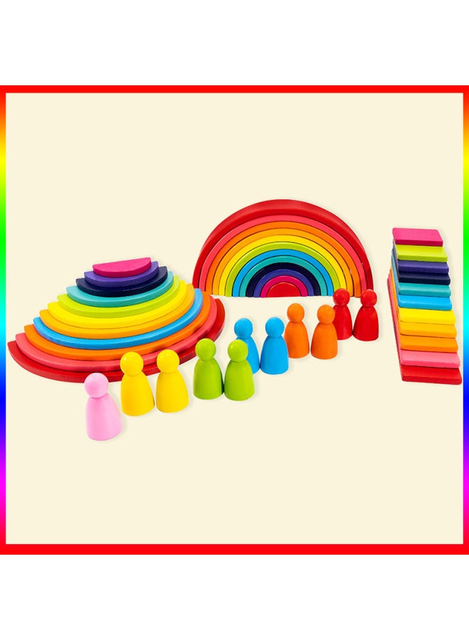 Building Blocks Children's Stacked High Toys Generation Wooden Puzzle Rainbow Building Blocks Box Frame-Color:Four-piece Set  - Image 4