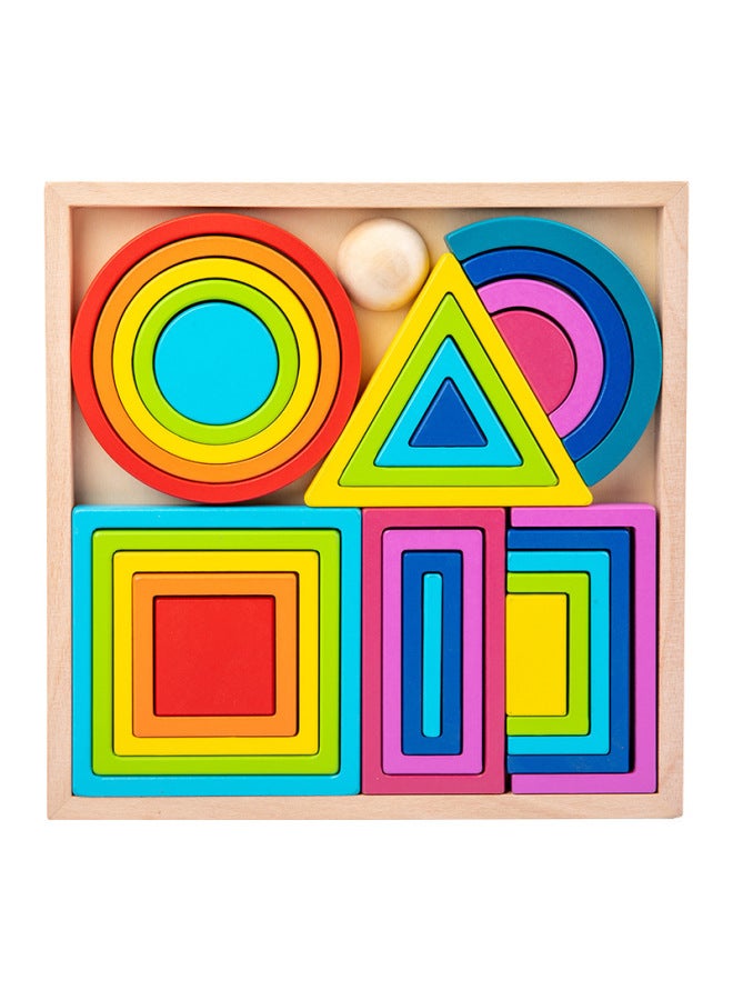 Building Blocks Children's Stacked High Toys Generation Wooden Puzzle Rainbow Building Blocks Box Frame-Color:Four-piece Set  - Image 2