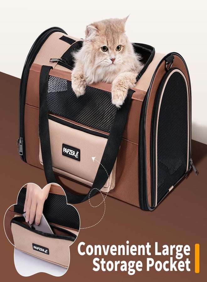 PAPZER Collapsible Small Pet Carrier for Cat 15 lbs with Fashion Pocket, Lightweight Sturdy Travel Carry Bag Little Puppy Dog, Breathable Stylish Kitten Soft Cage Kennel, 17.7x11.0x11.8 Inch Khaki - Image 3