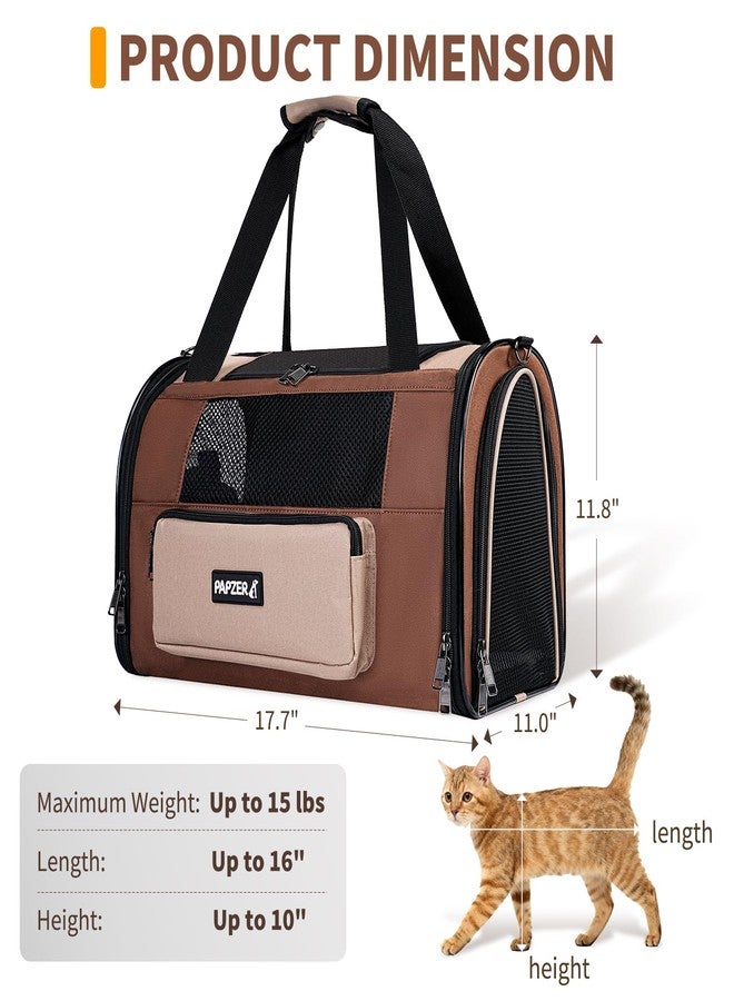 PAPZER Collapsible Small Pet Carrier for Cat 15 lbs with Fashion Pocket, Lightweight Sturdy Travel Carry Bag Little Puppy Dog, Breathable Stylish Kitten Soft Cage Kennel, 17.7x11.0x11.8 Inch Khaki - Image 2