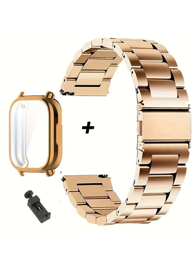 Rose Golden Stainless Steel Strap TPU Case For Redmi Watch 5 Active - Image 1
