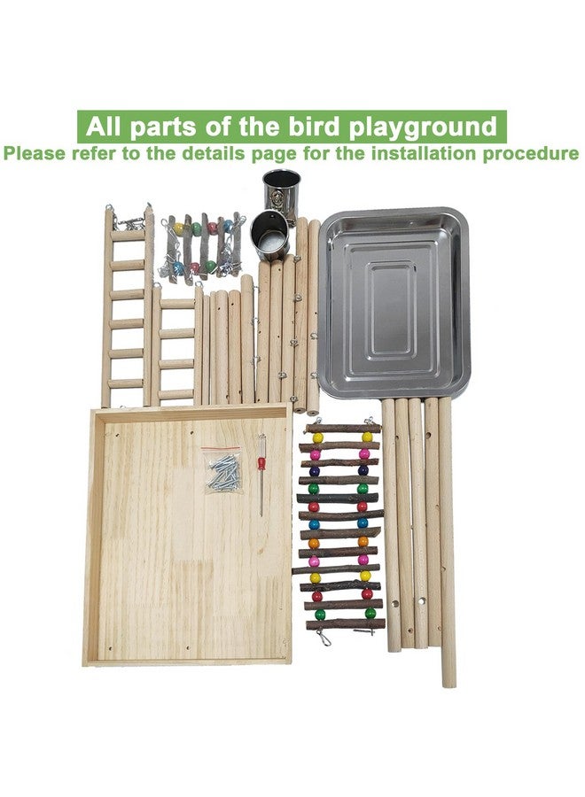 Hamiledyi 4 Layers Large Bird Playground 32" H Pet Parrot Playstand Gym Perch Wood Playpen for Parakeets Lovebirds Conure Cockatiel Cockatoos Finch Budgies or Other Small and Medium Sized Birds - Image 5