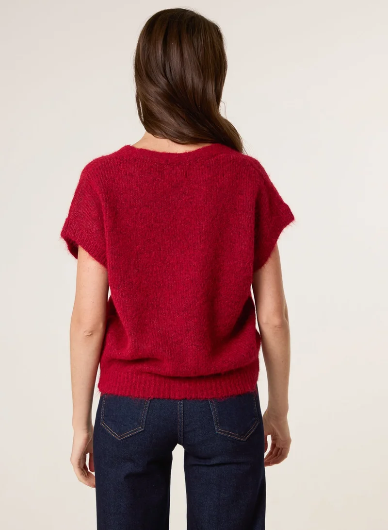 Blue Vanilla Button Front Knitted Short Sleeved Cardigan
