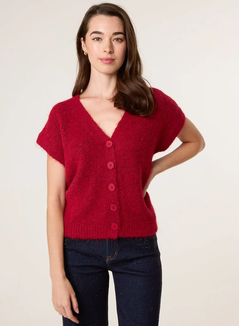 Blue Vanilla Button Front Knitted Short Sleeved Cardigan