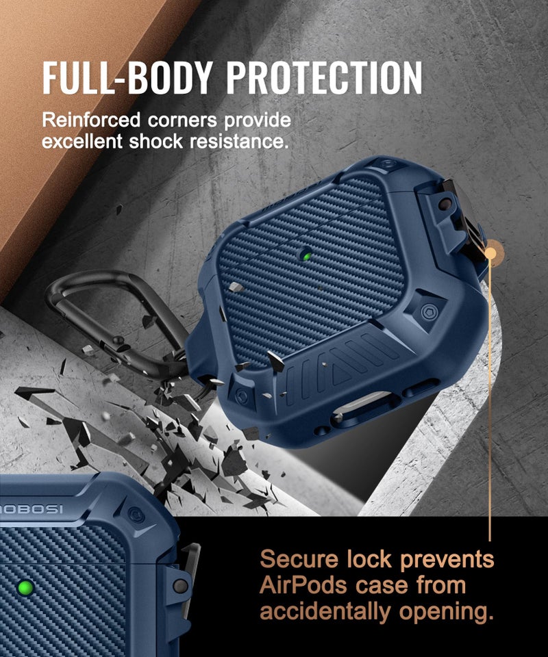 MOBOSI for AirPods 4 Case, Compatible with AirPods 4th Generation Case Cover with Lock&Keychain&Cleaner Kit, Full Body Shockproof Protective Hard Shell (2024), Blue - Image 3