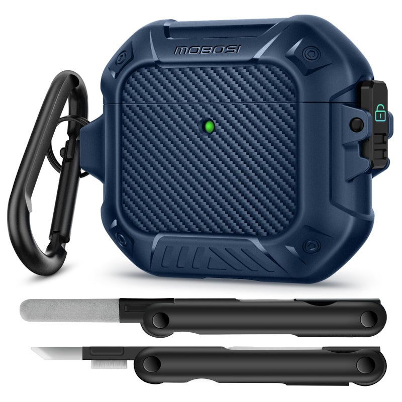 MOBOSI for AirPods 4 Case, Compatible with AirPods 4th Generation Case Cover with Lock&Keychain&Cleaner Kit, Full Body Shockproof Protective Hard Shell (2024), Blue - Image 1
