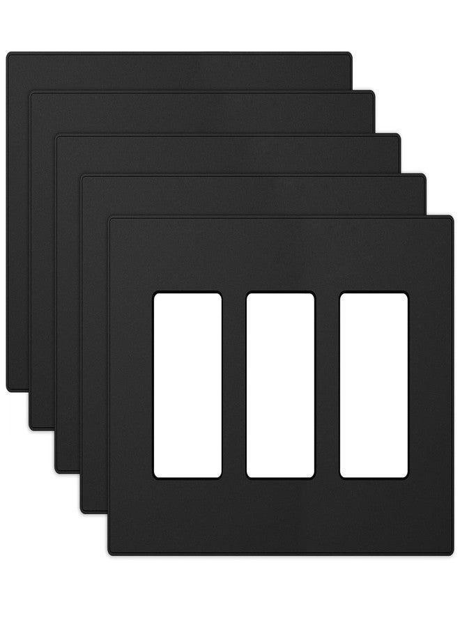 ELEGRP 3 Gang Screwless Decorative Wall Plates, Mid-Size Unbreakable Thermoplastic Faceplate Cover for Decorator Receptacle Outlet Switch, UL Listed (5 Pack, Matte Black) - Image 1