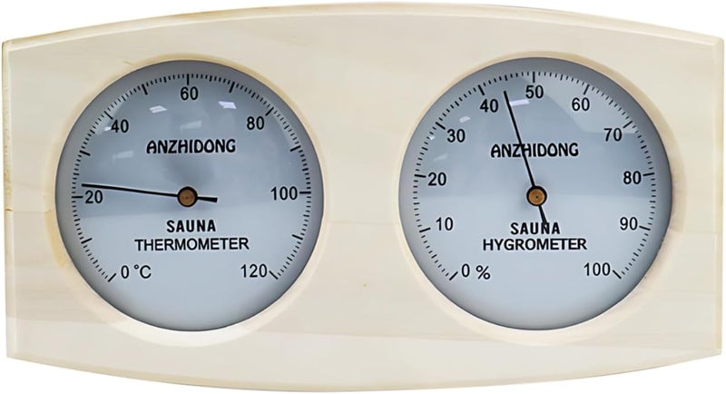 Wooden Sauna Hygrometer and Thermometer, Dual Function, Temperature 32°F-248°F (0°C-120°C), Humidity 0%-100%, for Steam Room, Hot Spring, Sauna Use - Image 1